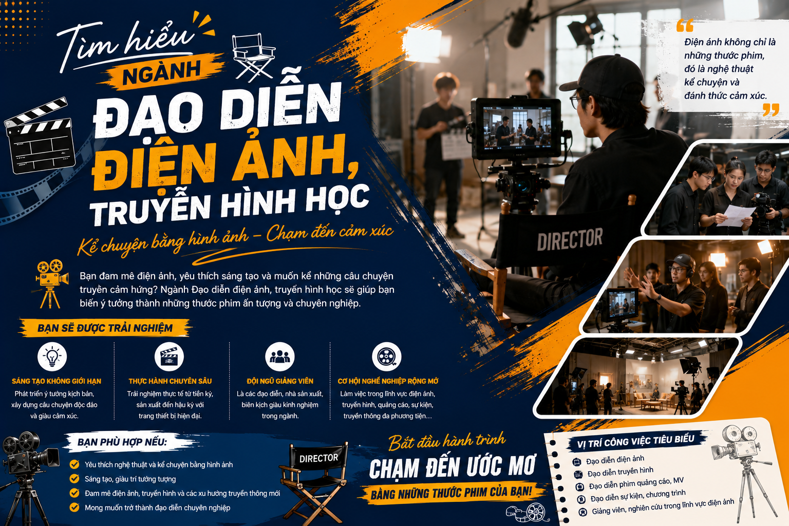 Ngành Đạo diễn điện ảnh, truyền hình học gì, học trường nào, ra trường làm công việc gì?