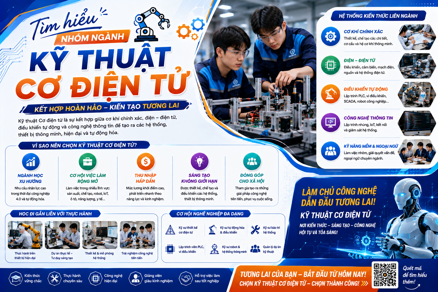 Ngành Kỹ thuật Cơ điện tử học gì, học trường nào, ra trường làm công việc gì?