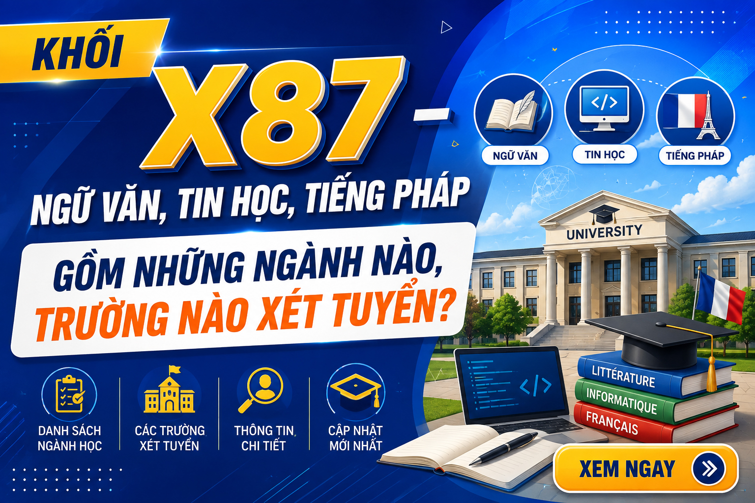 Khối X87 – Ngữ văn, Tin học, Tiếng Pháp gồm những ngành nào, trường nào xét tuyển?