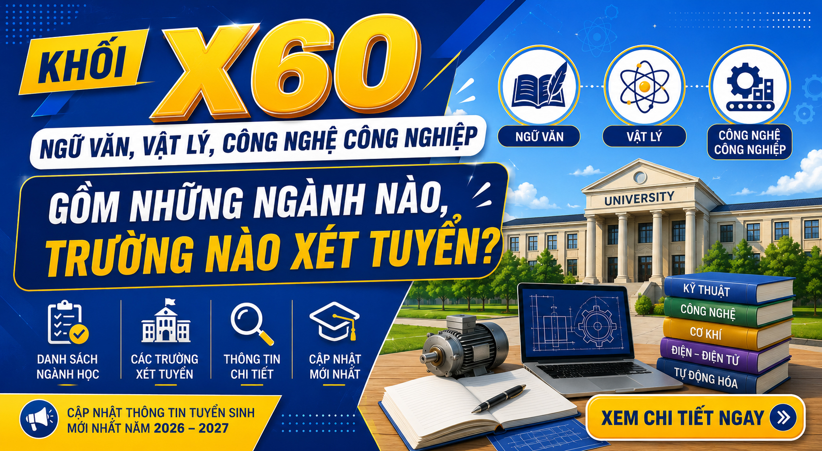 Khối X60 – Ngữ văn, Vật lý, Công nghệ công nghiệp gồm những ngành nào, trường nào xét tuyển?