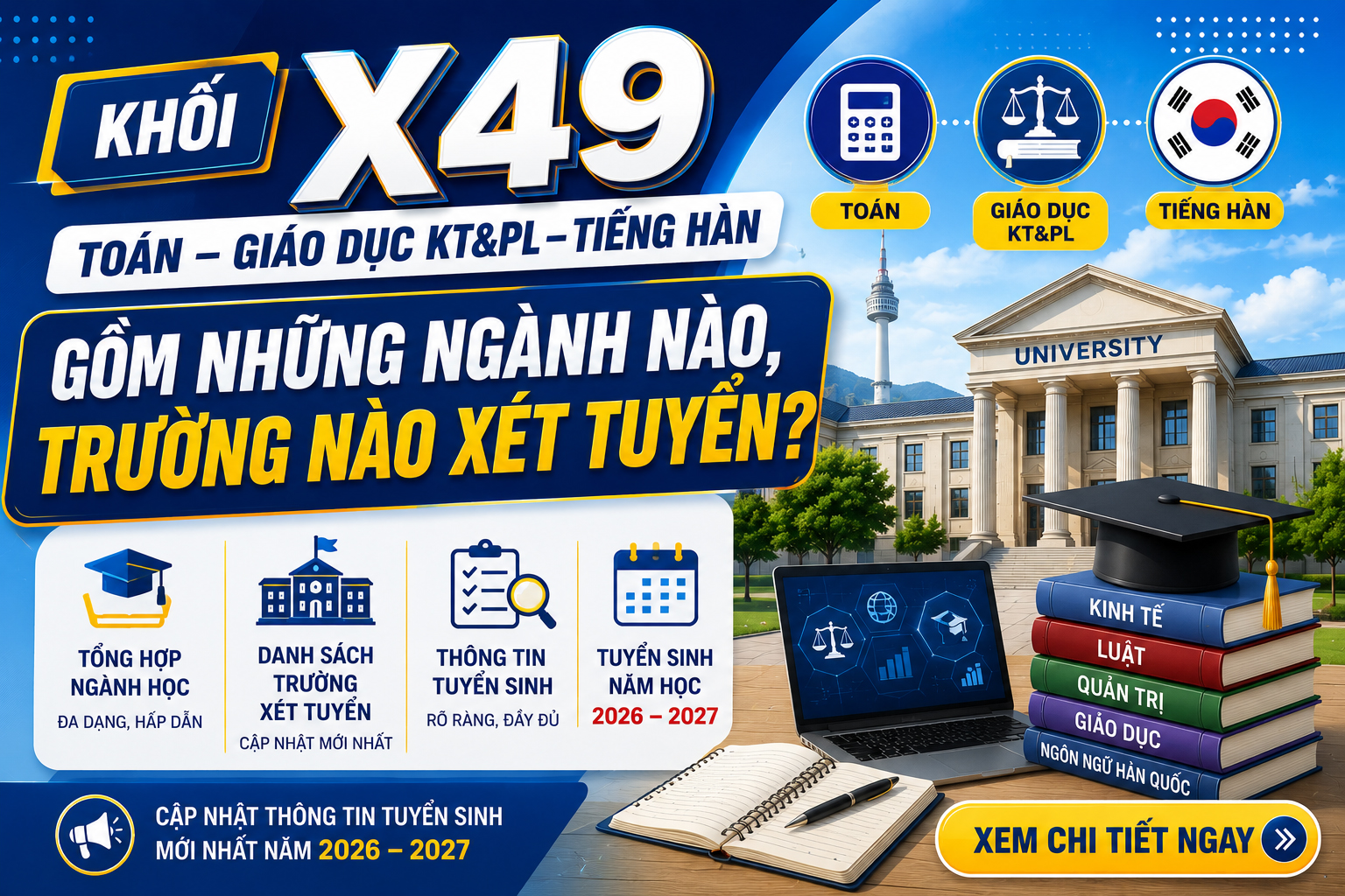 Khối X49 – Toán, Giáo dục KT&PL, Tiếng Hàn gồm những ngành nào, trường nào xét tuyển?