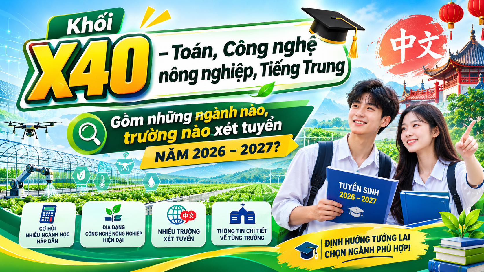 Khối X40 – Toán, Công nghệ nông nghiệp, Tiếng Trung gồm những ngành nào, trường nào xét tuyển?