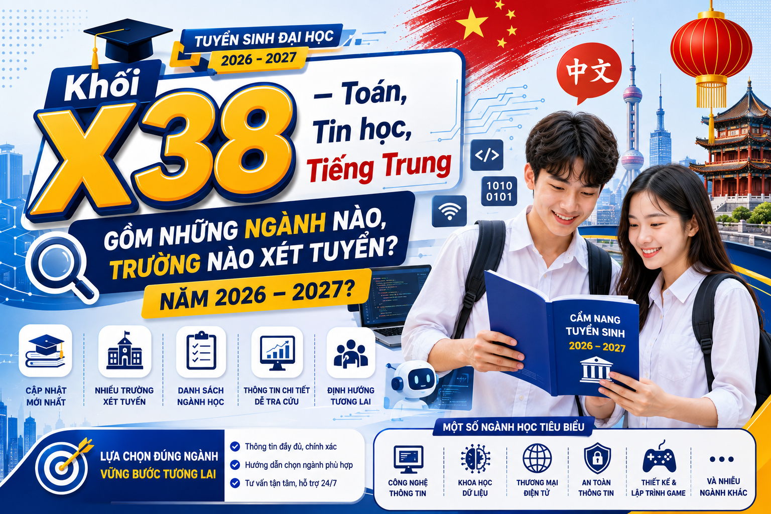 Khối X38 – Toán, Tin học, Tiếng Trung gồm những ngành nào, trường nào xét tuyển?