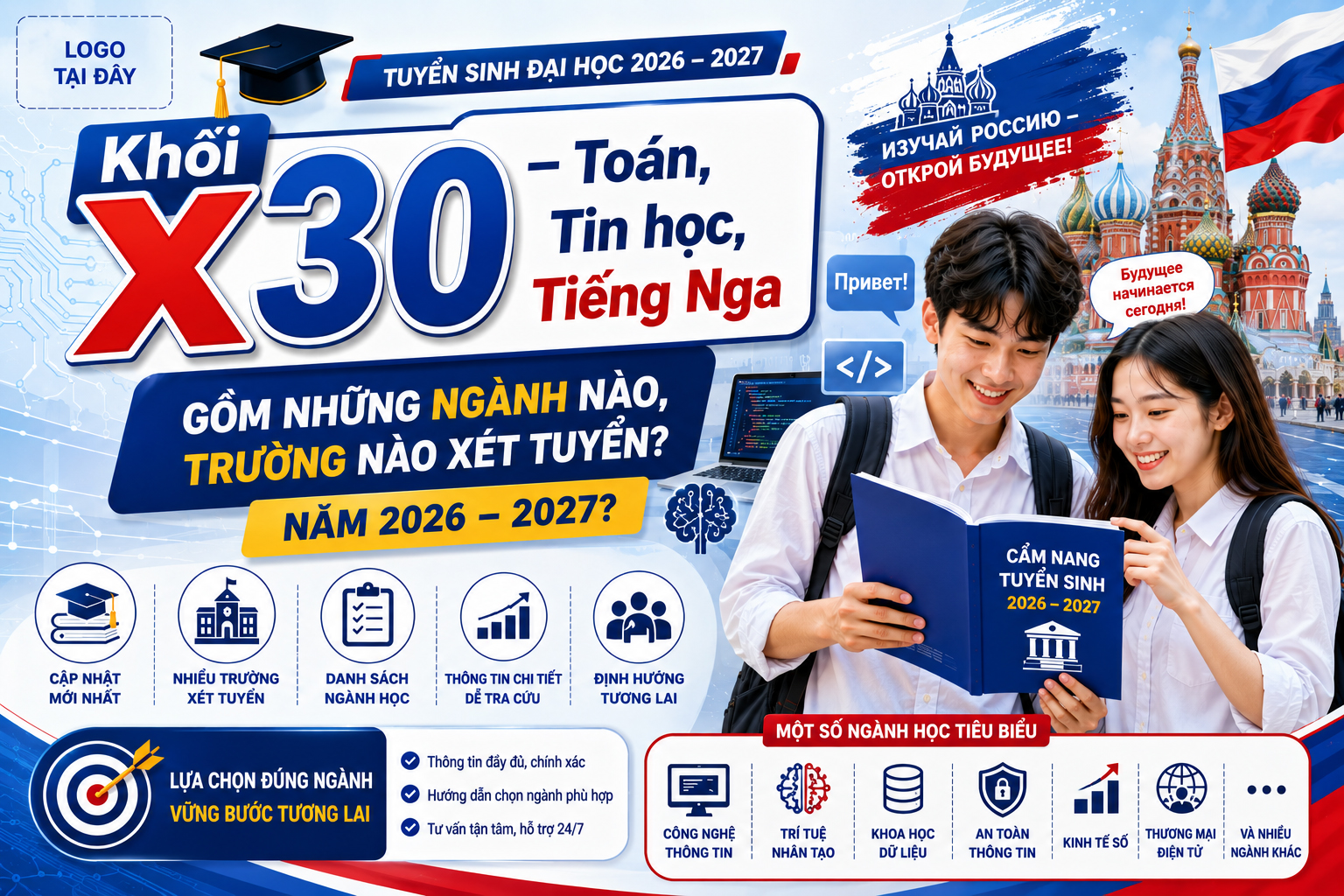 Khối X30 – Toán, Tin học, Tiếng Nga gồm những ngành nào, trường nào xét tuyển?
