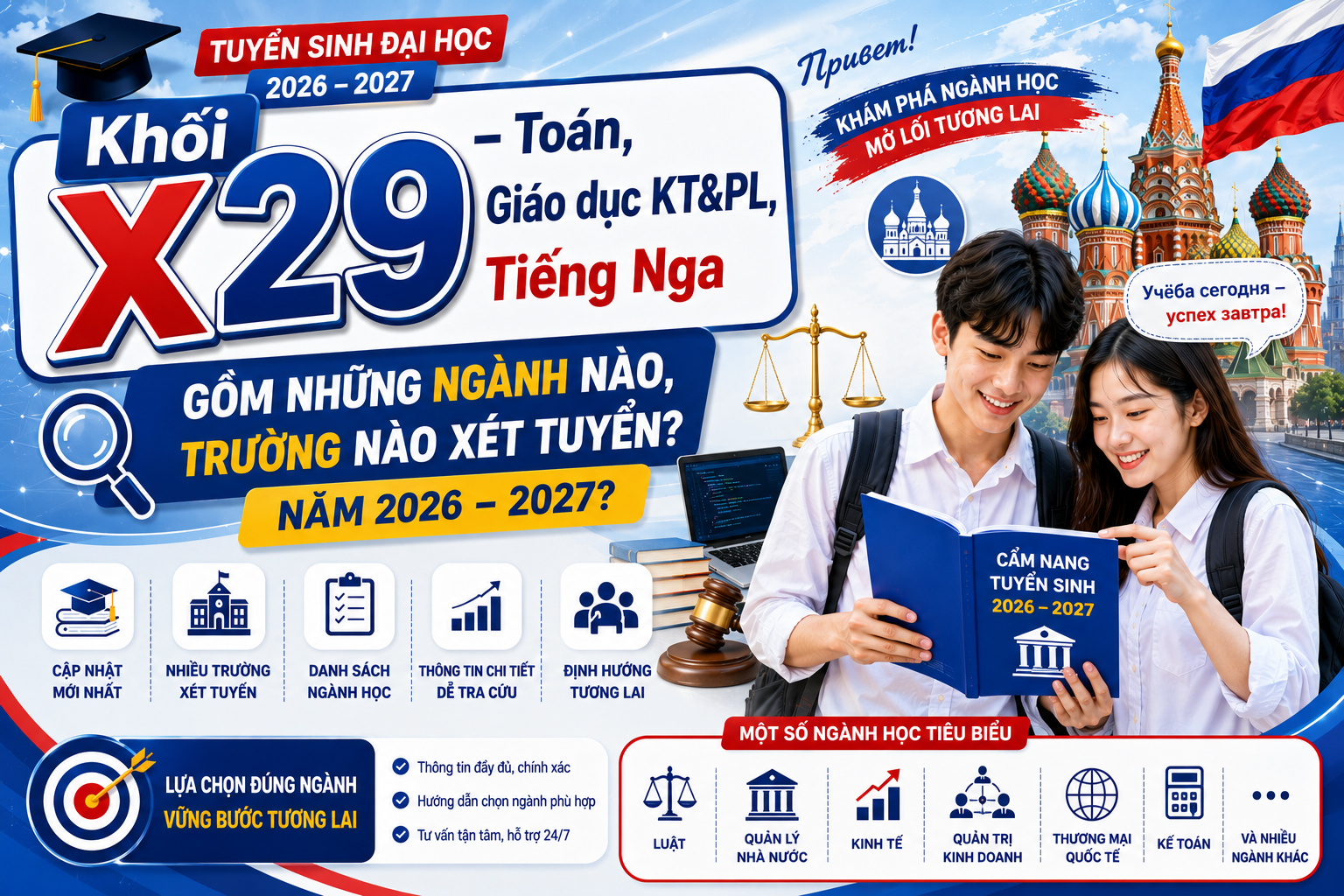 Khối X29 – Toán, Giáo dục KT&PL, Tiếng Nga gồm những ngành nào, trường nào xét tuyển?