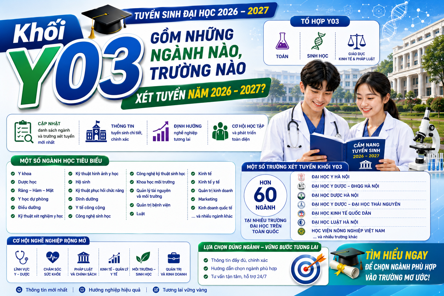Khối Y03 gồm những ngành nào, trường nào xét tuyển năm 2026 – 2027