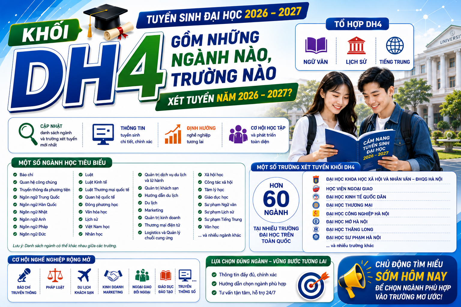 Khối DH4 gồm những ngành nào, trường nào xét tuyển năm 2026 – 2027
