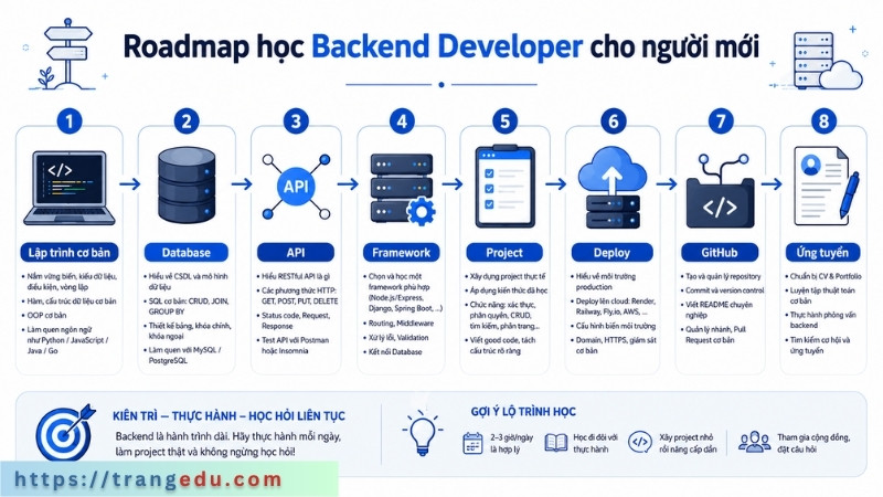 Lộ trình học Backend Developer cho người mới bắt đầu