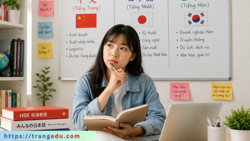 học sinh phân vân giữa tiếng Trung tiếng Nhật và tiếng Hàn