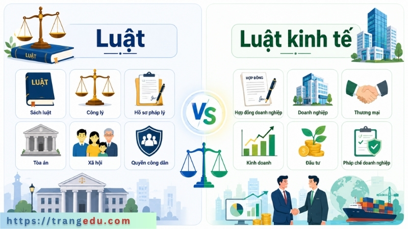 Khác nhau giữa ngành Luật và Luật kinh tế