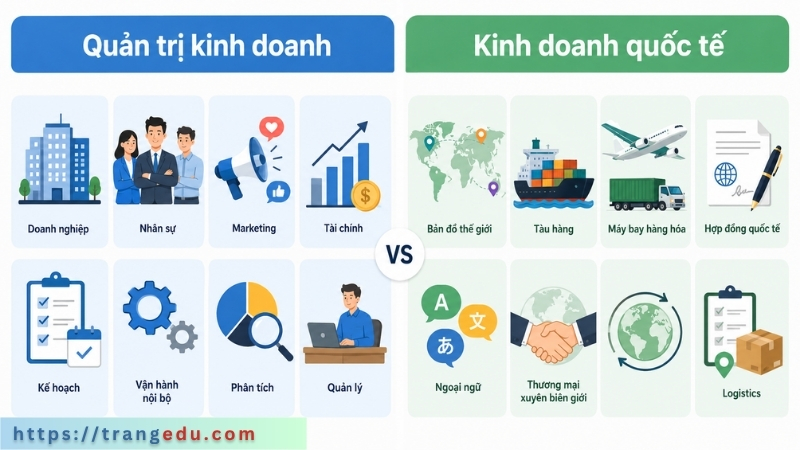 Khác nhau giữa Quản trị kinh doanh và Kinh doanh quốc tế